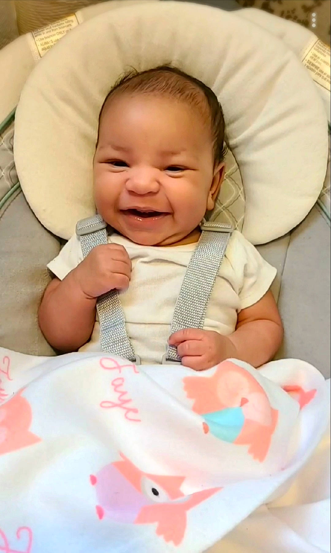 Faye is registered to the contest to win money with this photo: baby, baby_toddler_clothing, cheek, child, chin, comfort, eye, face, finger, happy, iris, joy, nose, person, pink, product, skin, sleeve, smile, textile