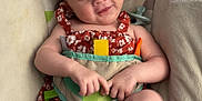 Oaklee joined the competition — help win amazing prizes! baby, infant, smiling, sitting, romper, baby_seat, colorful, monkey_design, toy, playful, cute, child, happy, indoors, patterned_fabric, person, young_child, comfort, expression, skin