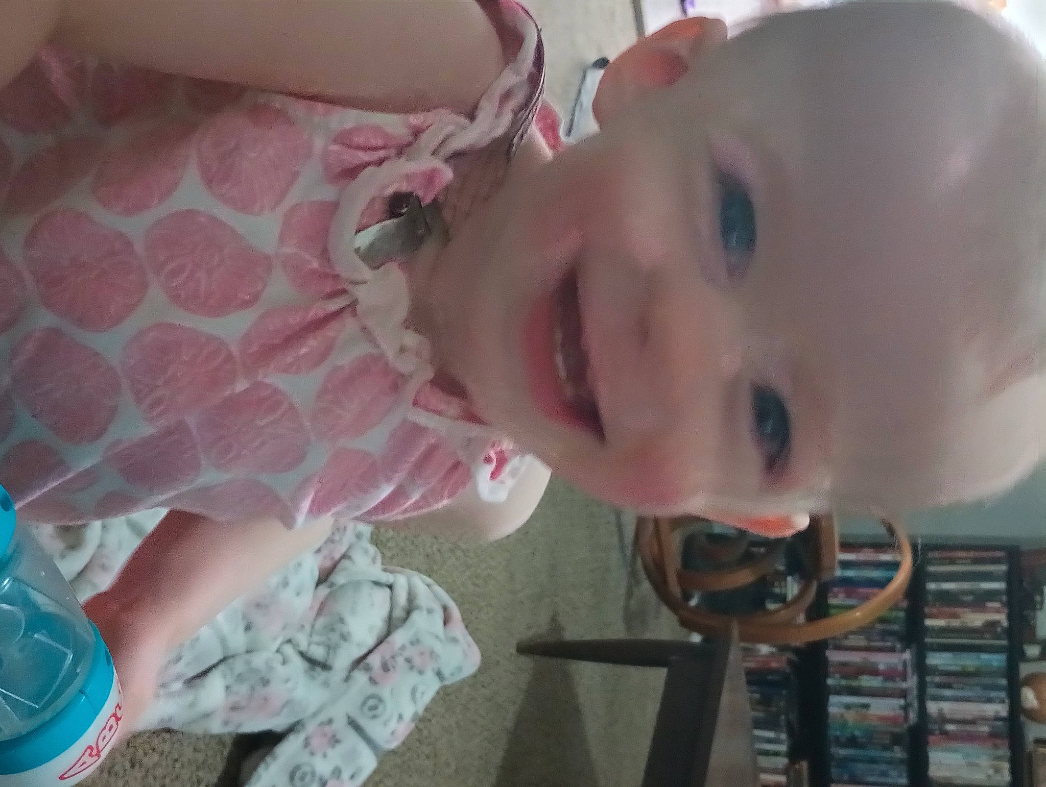 Julianna is registered to the contest to win money with this photo: baby, baby_toddler_clothing, cheek, ear, eye, eyebrow, eyelash, happy, human_body, iris, joy, lip, mouth, nose, person, pink, product, shelf, skin, smile