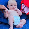 Matteo is registered to the contest to win money with this photo: baby, diaper, hand, finger, blue_cushion, red_cloth, infant, child, skin, foot, toes, face, sitting, comfort, relax, person, indoors, candid, cute, holding_hand