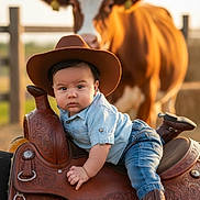 Noah joined the competition — help win amazing prizes! baby, cowboy, cow, saddle, leather, hat, jeans, boots, animal, outdoor, farm, child, portrait, fence, ranch, sunset, grass, cute, western, horse