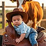 baby, cowboy, cow, saddle, leather, hat, jeans, boots, animal, outdoor, farm, child, portrait, fence, ranch, sunset, grass, cute, western, horse