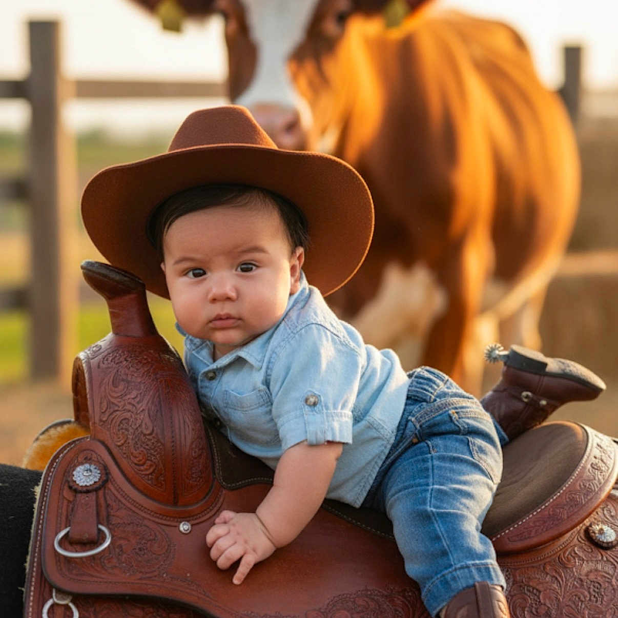 Noah joined the competition — help win amazing prizes! animal, baby, boots, child, cow, cowboy, cute, farm, fence, grass, hat, horse, jeans, leather, outdoor, portrait, ranch, saddle, sunset, western