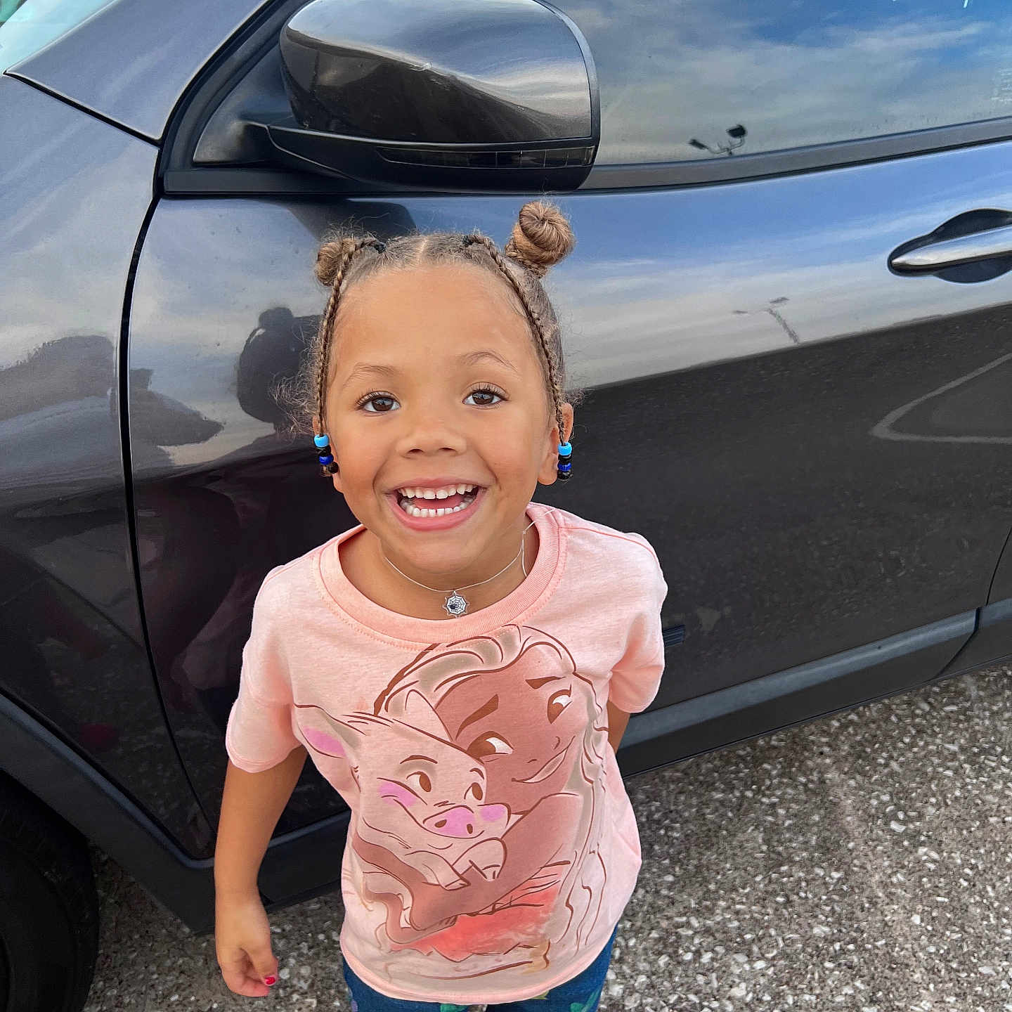 Shania joined the competition — help win amazing prizes! alloywheel, car, carwheel, child, clothing, face, female, girl, head, machine, pants, person, photography, portrait, spoke, t_shirt, tire, transportation, vehicle, wheel