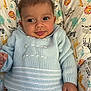Anthony joined the competition — help win amazing prizes! animal_print, baby, blanket, blue_sweater, child, cute, elephant, face, giraffe, hand, happy, indoors, infant, knitted_clothing, lion, lying_down, portrait, smile, toddler, zebra