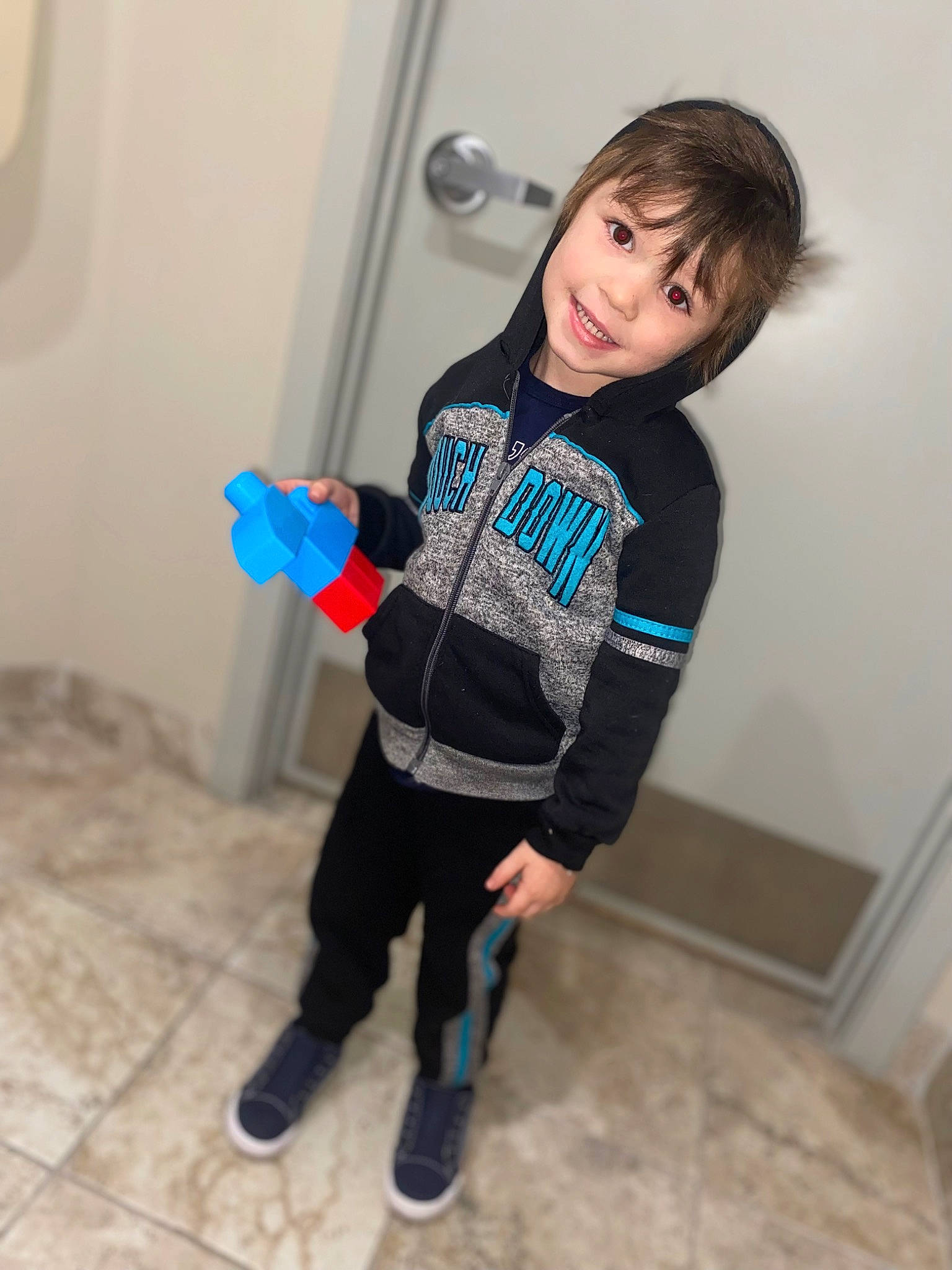 Zaydan joined the competition — help win amazing prizes! baby_toddler_clothing, clothing, denim, electric_blue, eye, face, flooring, hair, happy, human_leg, joy, knee, leg, outerwear, person, shoe, sleeve, sportswear, t_shirt, thigh