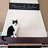 cat, black_and_white_cat, fireplace, brick, mantel, indoor, sign, wall, decor, pet, feline, resting, cozy, home, chimney, sitting, animal, cute, domestic, house