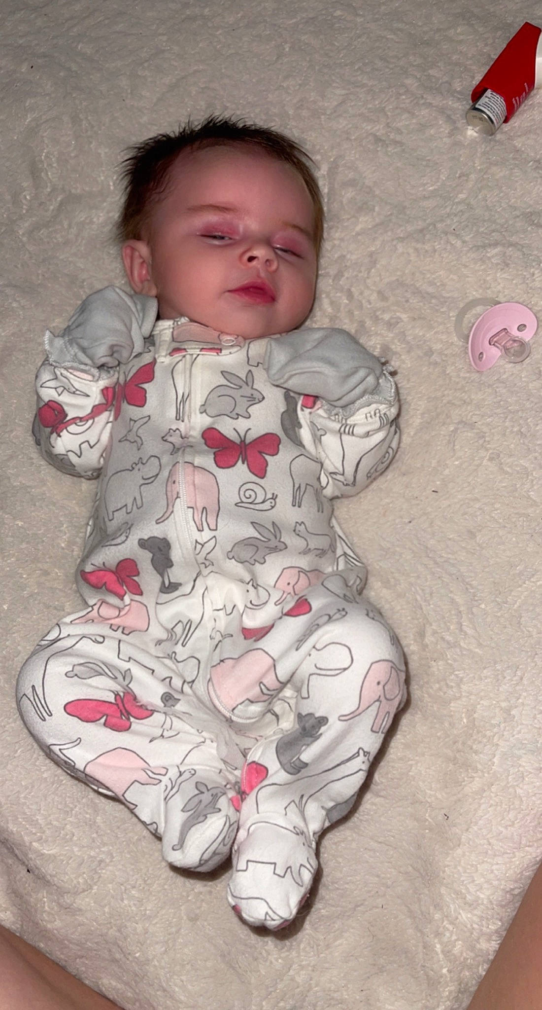 Eden joined the competition — help win amazing prizes! baby, baby_toddler_clothing, cheek, child, chin, comfort, eye, face, finger, flooring, fun, leg, mouth, nose, pattern, person, pink, skin, sleeve, textile