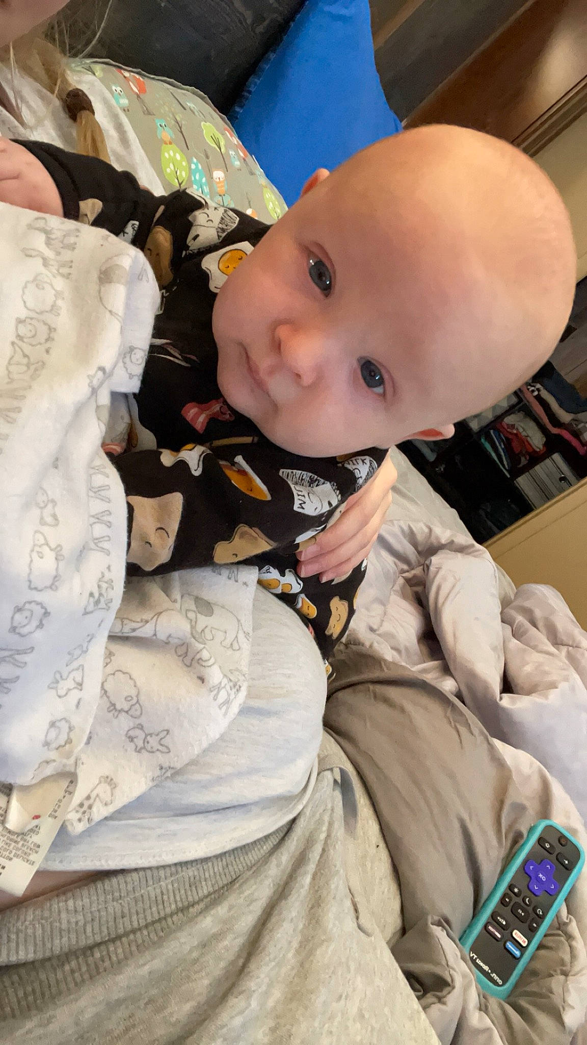 Waylon joined the competition — help win amazing prizes! baby, baby_products, baby_toddler_clothing, cheek, child, comfort, eye, fun, happy, linens, pattern, person, room, sitting, skin, sleeve, smile, t_shirt, textile, toddler