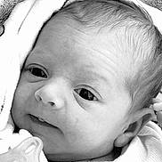 Lexy participe au concours pour gagner de l'argent avec cette photo : baby, newborn, face, blanket, pacifier, infant, closeup, portrait, skin, head, hair, eyes, mouth, clothing, soft, cute, child, newborn_baby, black_and_white, wrapped