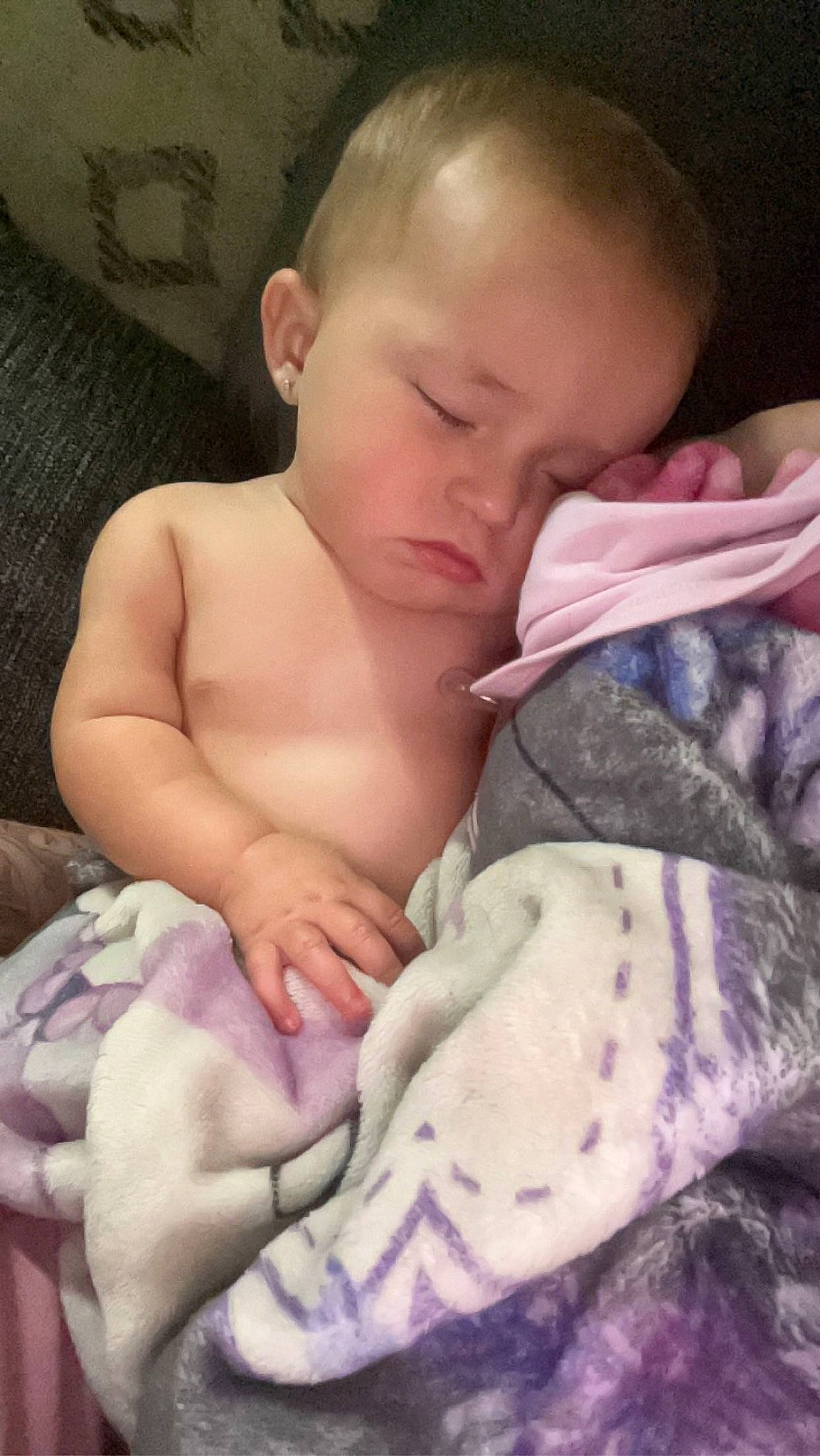 Harper joined the competition — help win amazing prizes! abdomen, arm, baby, baby_sleeping, baby_toddler_clothing, bedtime, cheek, chest, child, comfort, human_body, linens, pattern, person, pink, skin, stomach, textile, thumb, toddler