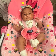Chiane joined the competition — help win amazing prizes! baby, infant, child, baby_rocker, minnie_mouse, pink, socks, pattern, heart, star, polka_dot, clothing, smile, happy, indoor, seat, toy, cute, person, baby_girl
