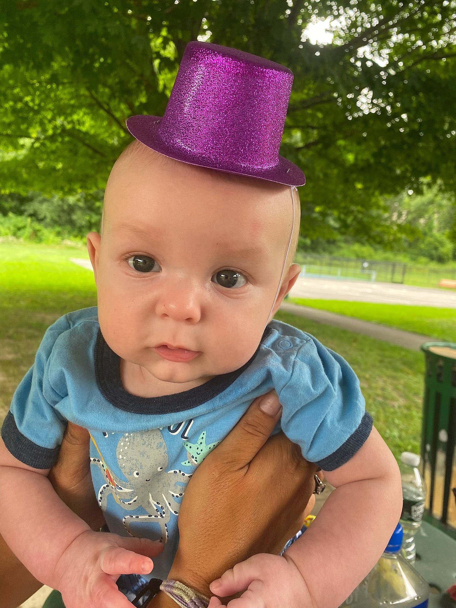 Rowen joined the competition — help win amazing prizes! baby, baby_toddler_clothing, child, costume_hat, fashion_accessory, fun, grass, green, happy, hat, headgear, jewellery, pattern, people_in_nature, person, photograph, pink, plant, skin, toddler