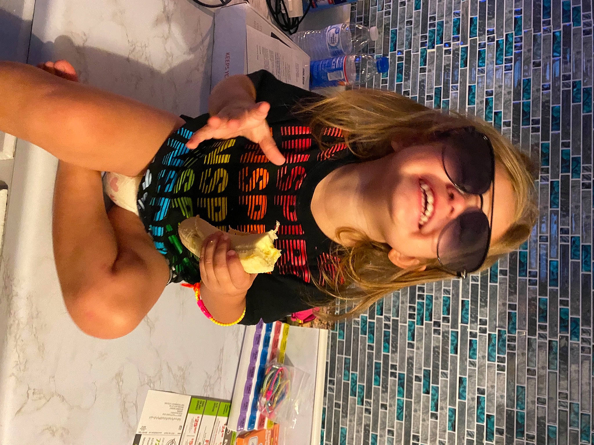 Paizley joined the competition — help win amazing prizes! arm, beauty, child, cool, design, elbow, event, eyewear, fun, happy, human_body, human_leg, joy, leisure, pattern, person, plaid, smile, street_fashion, textile