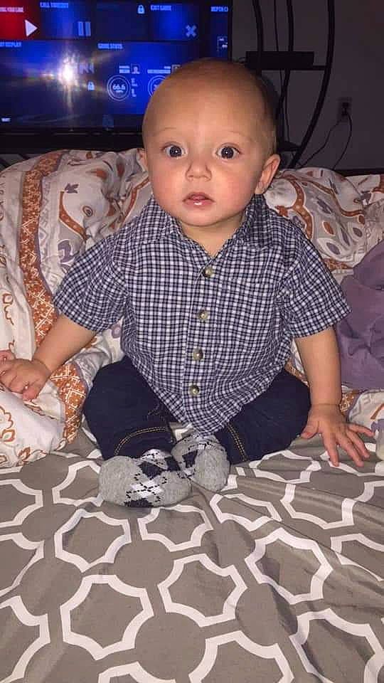 Malikai joined the competition — help win amazing prizes! baby, cheek, child, leg, pattern, person, play, sitting, skin, smile, textile, toddler