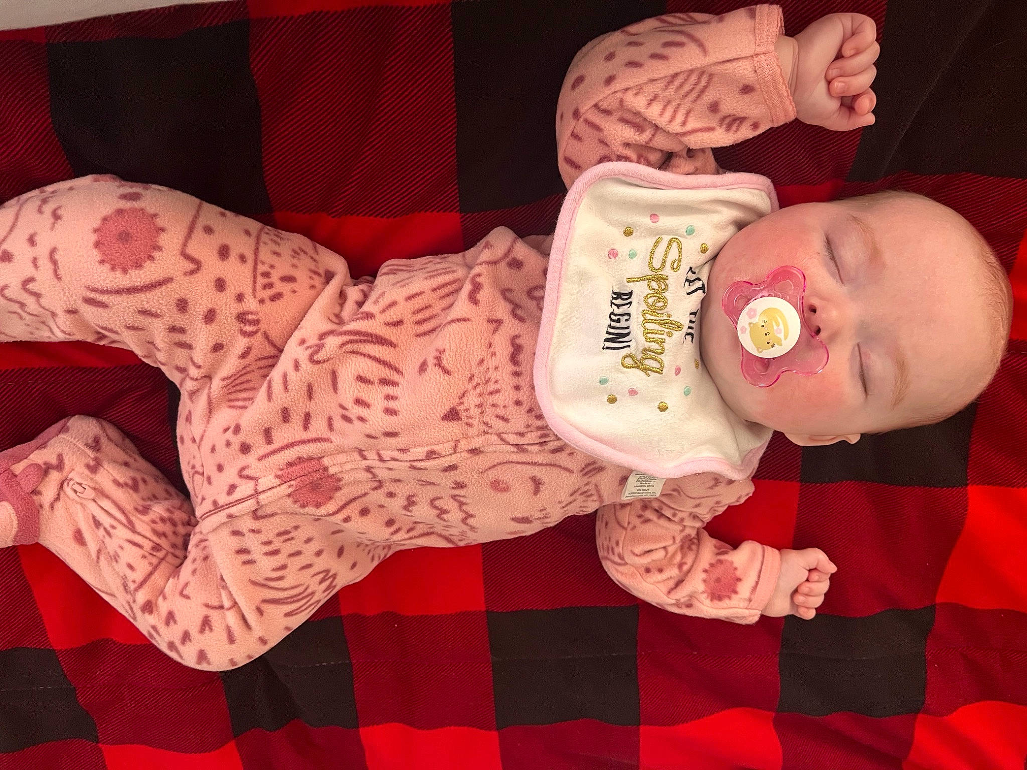 June joined the competition — help win amazing prizes! arm, baby, baby_products, baby_toddler_clothing, cheek, child, comfort, foot, human_body, human_leg, pattern, person, pink, plaid, sleeve, stuffed_toy, tartan, thigh, toddler, toy
