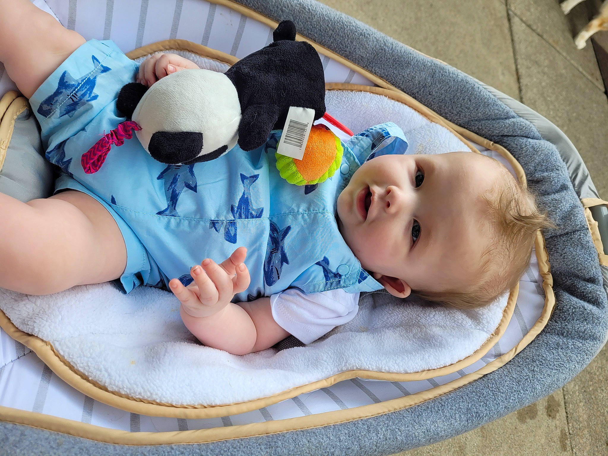 Grayson is registered to the contest to win money with this photo: baby, baby_products, baby_safety, baby_sleeping, baby_toddler_clothing, cheek, child, comfort, fun, goggles, head, human_body, leisure, linens, person, product, skin, sunglasses, thigh, toddler