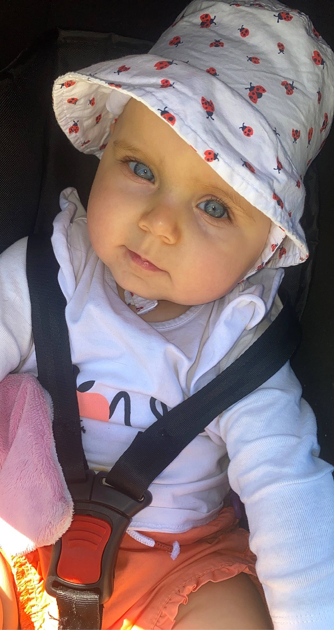 Louanna a rejoint le concours — aidez-le/la à gagner de superbes lots ! baby, baby_carriage, baby_products, baby_safety, baby_toddler_clothing, beanie, bonnet, cap, cheek, child, fashion_accessory, fun, happy, headwear, knit_cap, organ, person, pink, product, sleeve