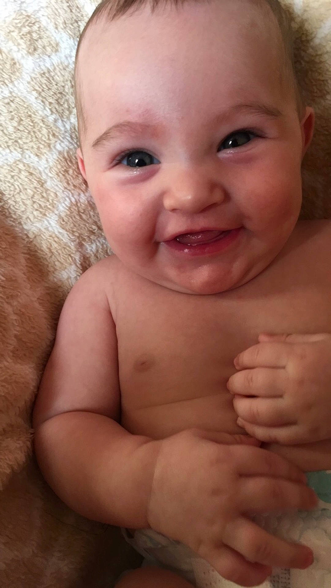 Wren is registered to the contest to win money with this photo: cheek, child, chin, close_up, face, finger, hand, human_hair_color, infant, iris, laughter, lip, mouth, nose, person, skin, smile, toddler