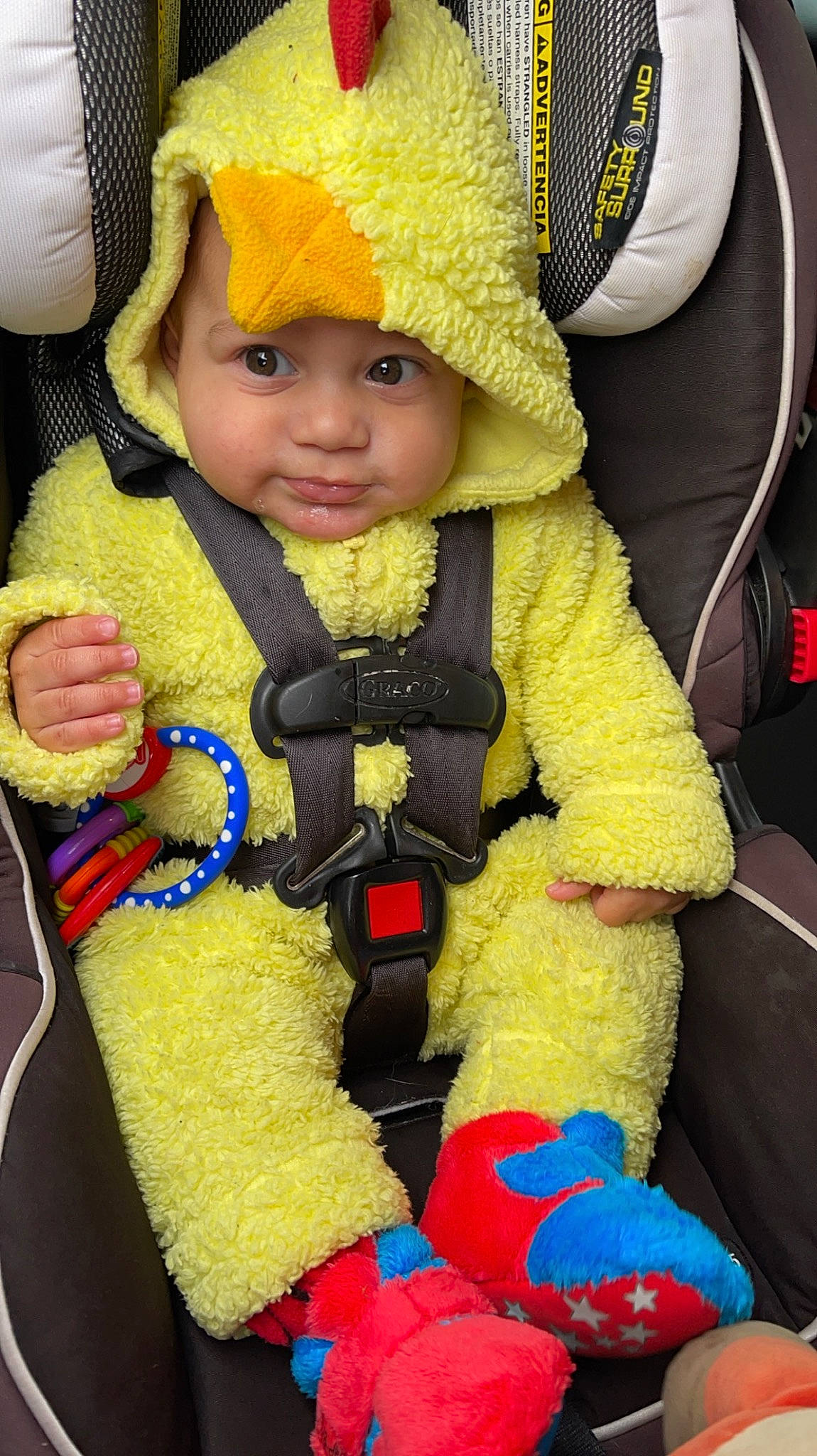Easton joined the competition — help win amazing prizes! baby, baby_carriage, baby_products, baby_safety, baby_toddler_clothing, cap, car_seat, cheek, child, comfort, eye, face, fashion_accessory, fun, headwear, knit_cap, person, seat_belt, sitting, toddler
