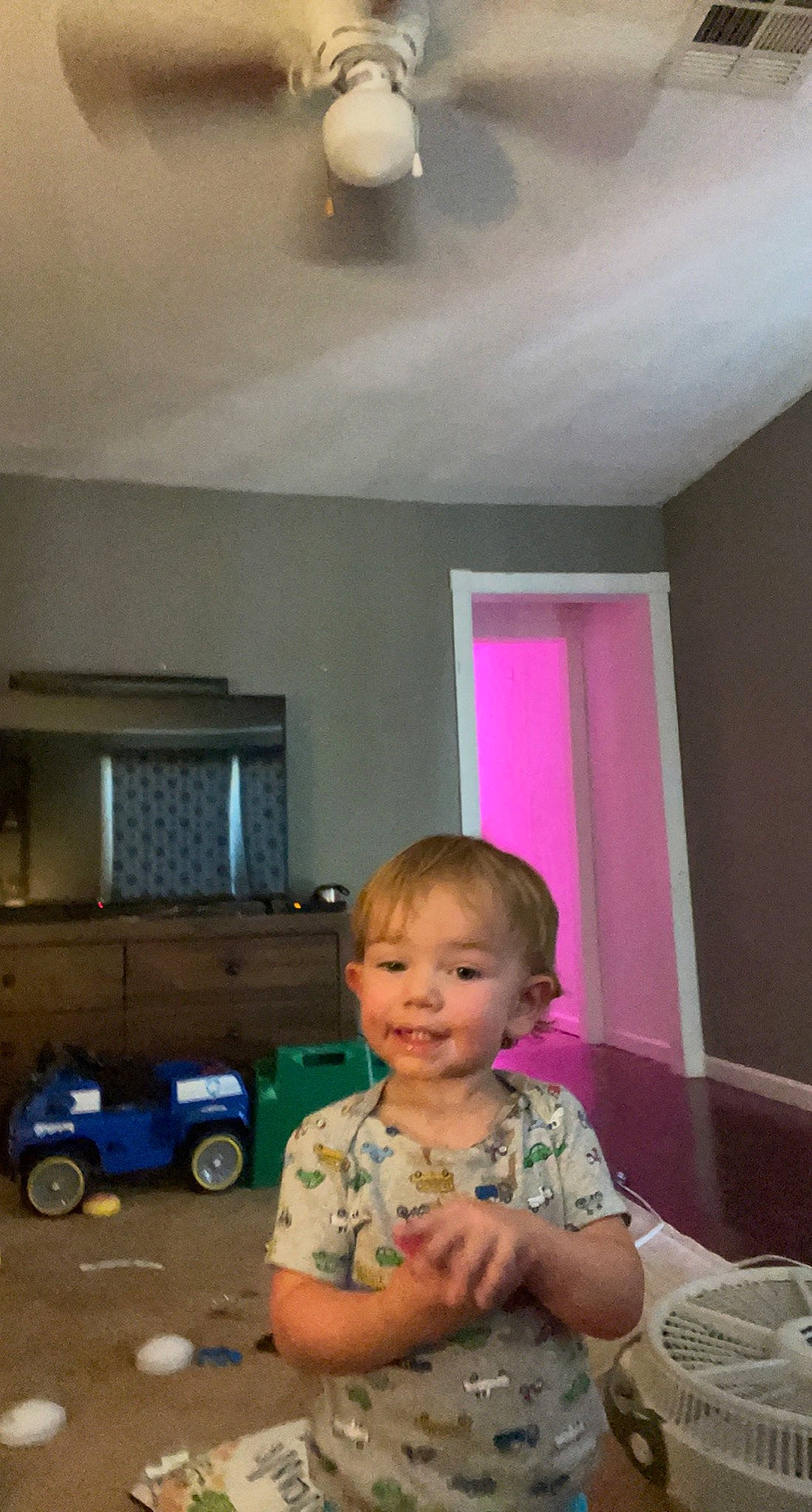 Kylin joined the competition — help win amazing prizes! baby, ceiling, child, curtain, floor, flooring, hardwood, home_appliance, joy, lighting, living_room, magenta, person, room, sitting, smile, t_shirt, tire, toddler, truck