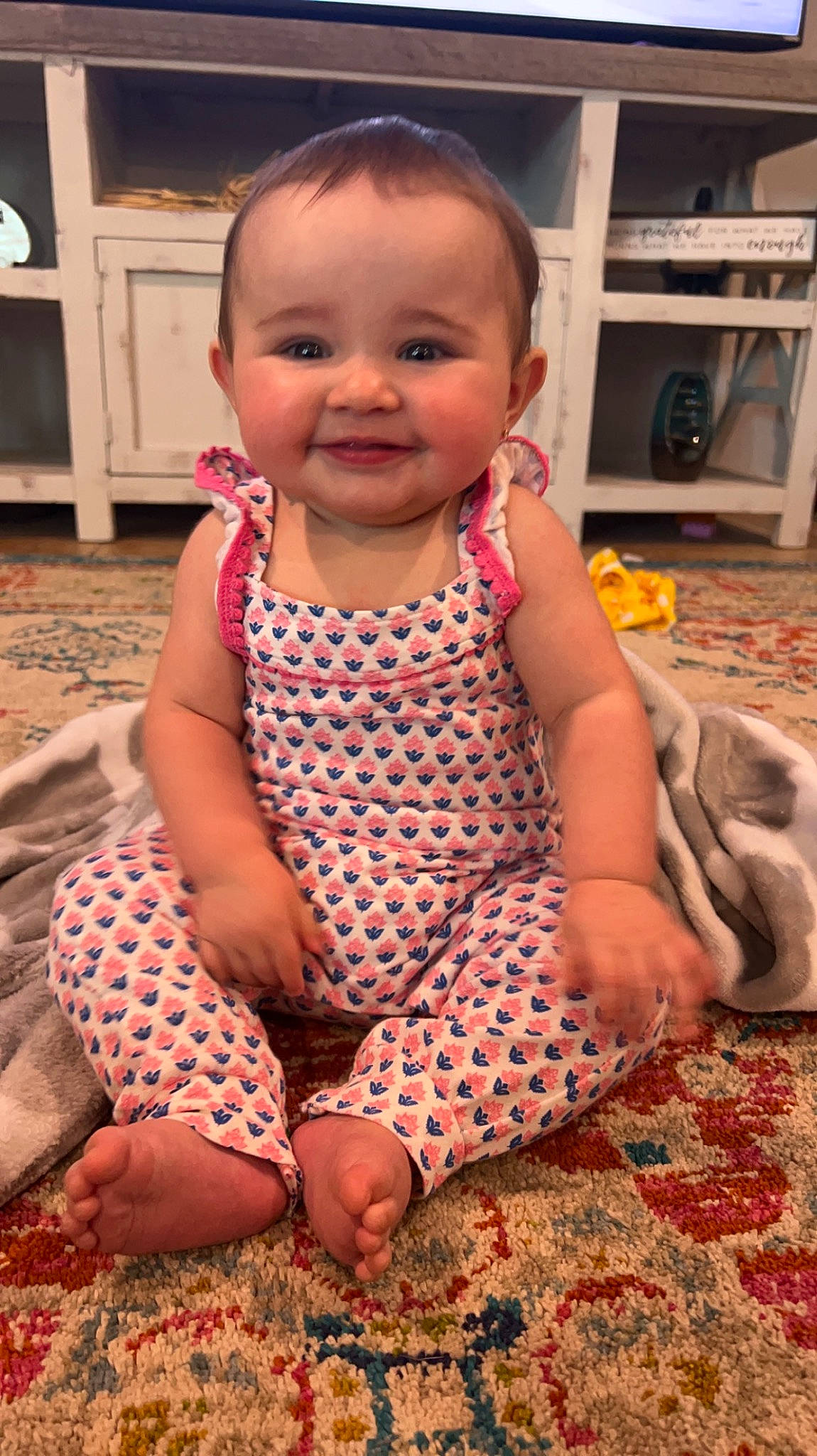 Ava joined the competition — help win amazing prizes! baby, baby_toddler_clothing, beauty, cheek, child, eye, face, finger, floor, flooring, foot, fun, hairstyle, happy, head, joy, person, skin, smile, thigh