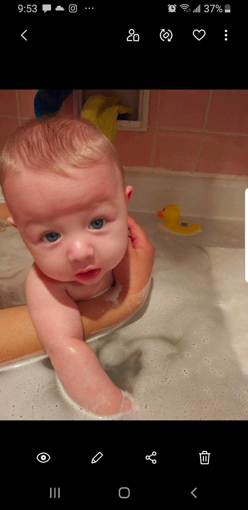 Joseph joined the competition — help win amazing prizes! baby, baby_bathing, bath_toy, bathing, bathroom, bathtub, beak, cheek, child, fluid, foam, iris, muscle, organ, person, plumbing, skin, toddler