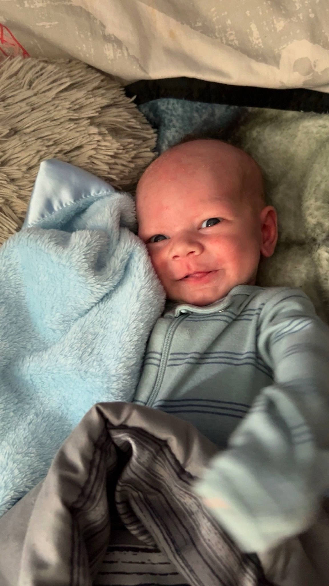 Jayce is registered to the contest to win money with this photo: baby, cheek, child, comfort, flash_photography, fun, fur, happy, head, iris, linens, mammal, nose, person, product, sitting, skin, smile, textile, toddler