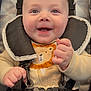 baby, smiling, face, child, car_seat, harness, clothing, cute, infant, hands, seatbelt, portrait, happy, safety, young_child, closeup, indoor, person, apparel, seat