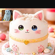Kitty is registered to the contest to win money with this photo: baked_good, bakery, cake, cat, cat_cake, closeup, cute, dessert, fondant, food_photography, heart_charm, icing, inset_photo, pastel_colors, paw_print, plate, sprinkles, sweet, watermark, white_cat