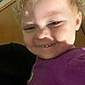 Hadley joined the competition — help win amazing prizes! child, toddler, portrait, selfie, smiling, face, closeup, blond_hair, purple_shirt, indoor, home, happy, teeth, eyes, head, shoulders, casual, person, photography, playful