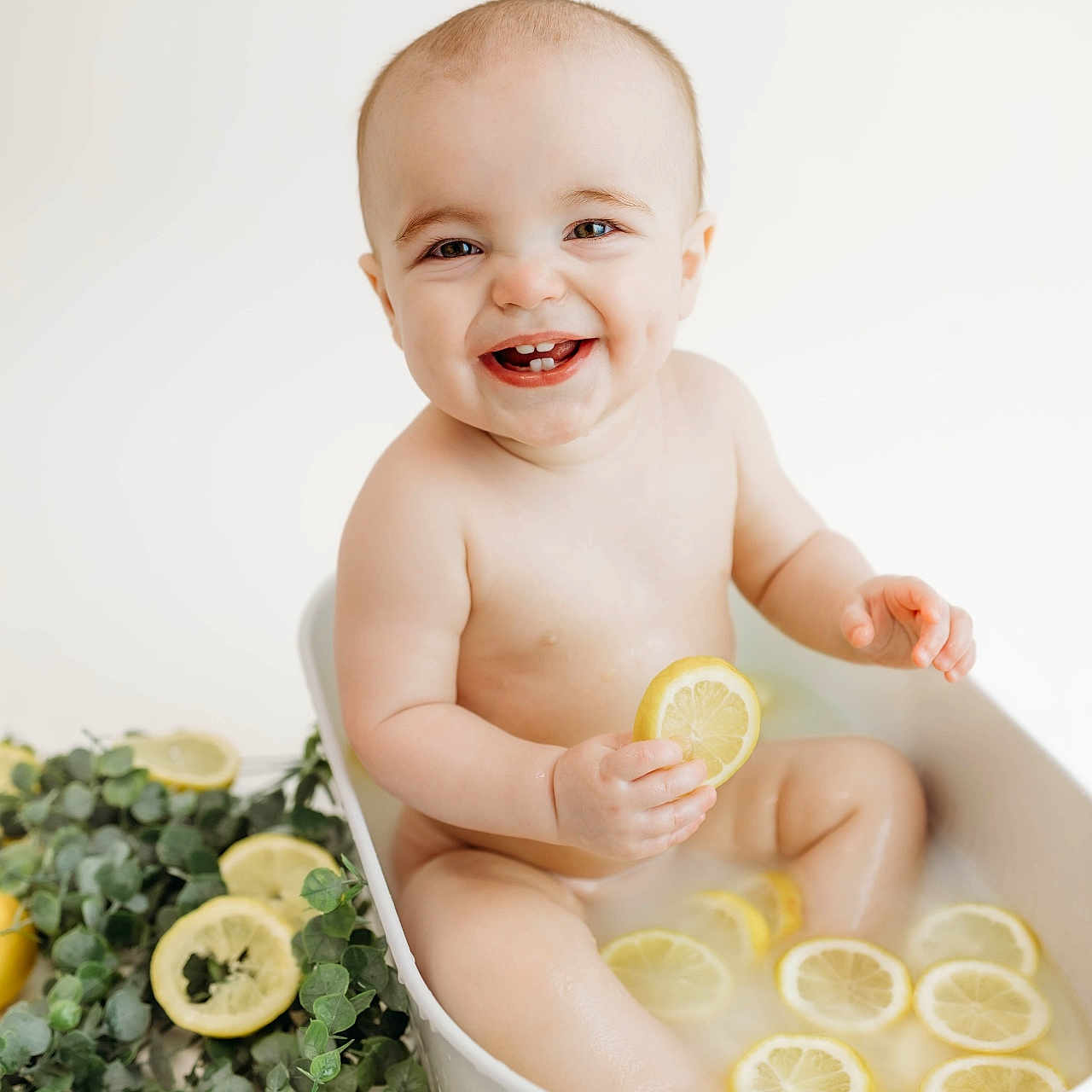 Greyson joined the competition — help win amazing prizes! baby, babylaughing, bathing, bathtub, citrusfruit, face, food, fruit, happy, head, laughing, lemon, person, photography, plant, portrait, pottedplant, produce, smile, tub