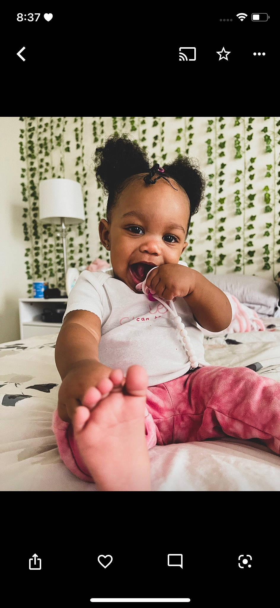Ahmoriyah is registered to the contest to win money with this photo: baby, baby_toddler_clothing, chin, comfort, dress, elbow, eye, eyebrow, eyelash, flash_photography, gesture, happy, leg, lip, mouth, person, skin, smile, thigh, thumb