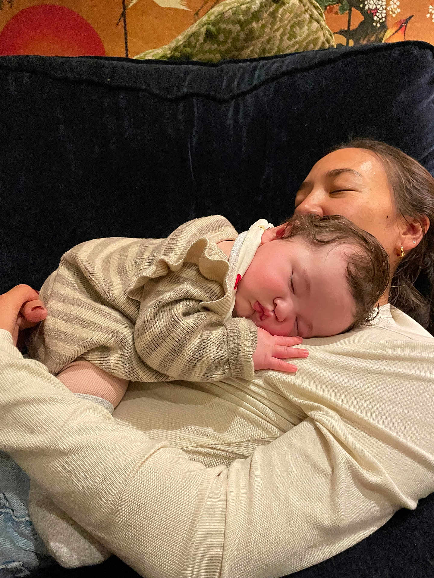 Quinn joined the competition — help win amazing prizes! baby, woman, sleeping, couch, cozy, striped_clothing, arm, resting, indoor, comfort, child, love, family, portrait, relaxation, skin, hand, head, clothing, peaceful