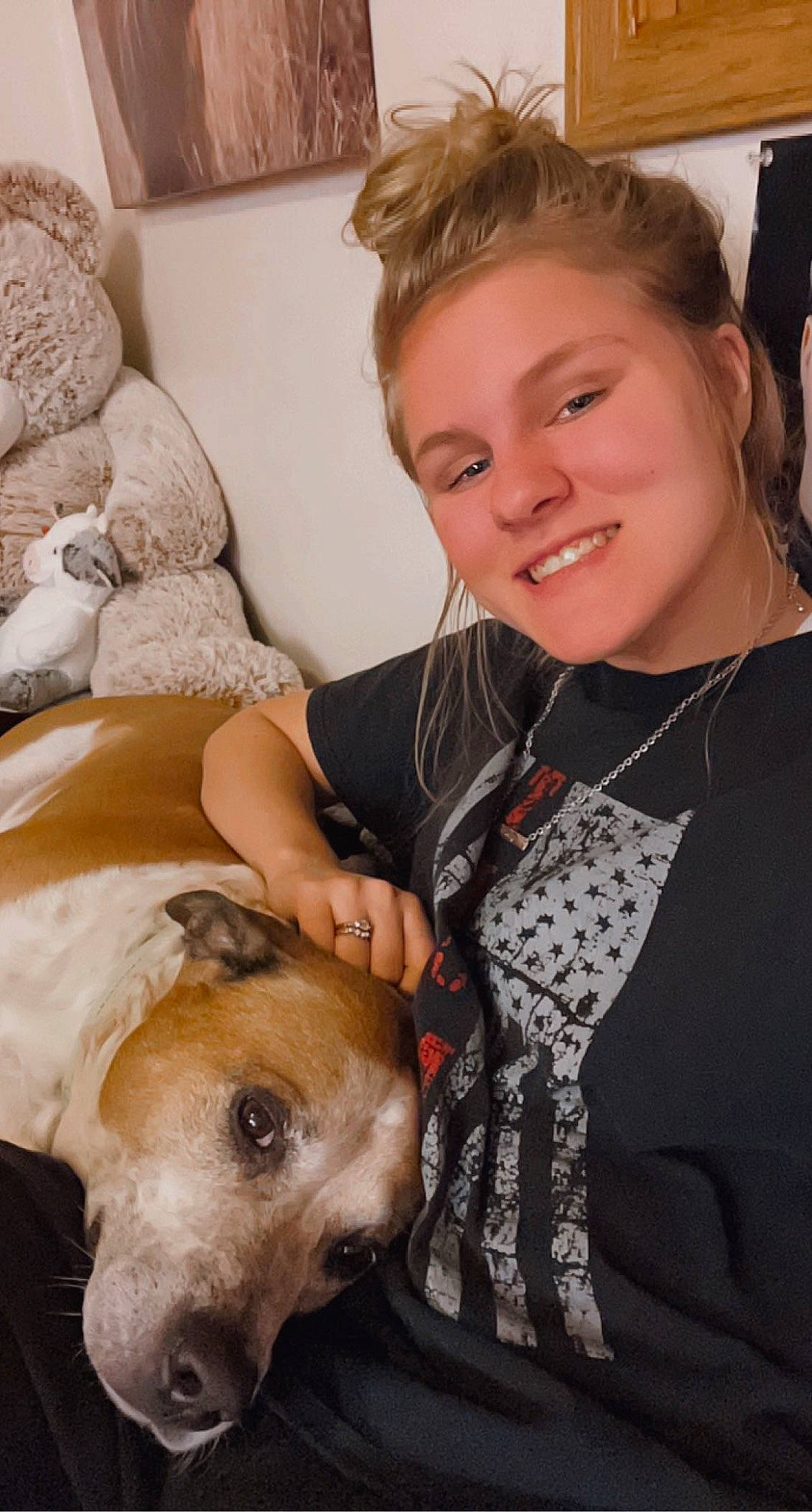 Blaze joined the competition — help win amazing prizes! canidae, carnivore, child, comfort, companion_dog, couch, dog, dog_breed, ear, fawn, fur, happy, jewellery, mammal, necklace, skin, smile, snout, sporting_group, whiskers