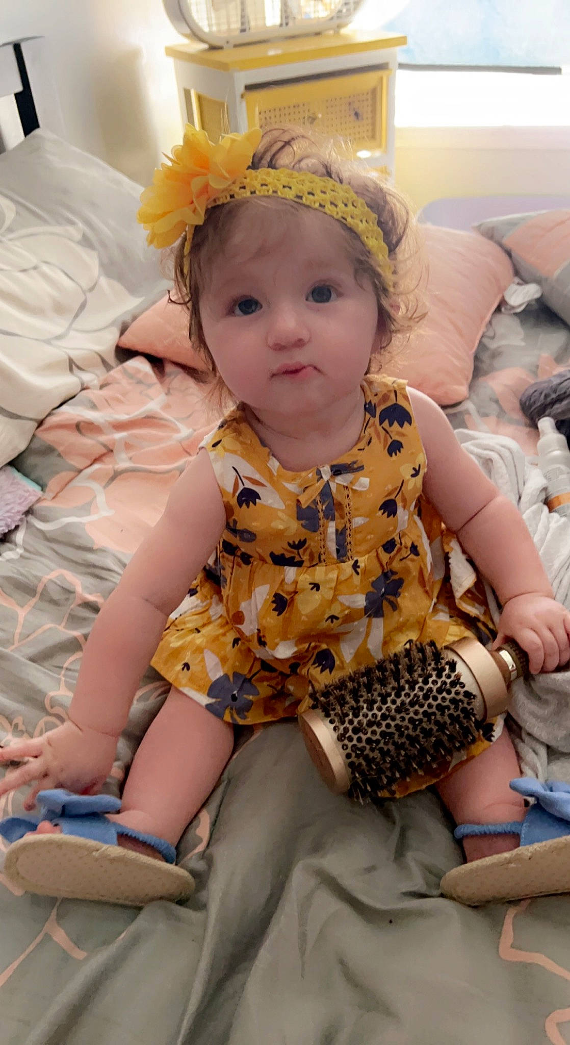 Lagertha is registered to the contest to win money with this photo: arm, baby, baby_toddler_clothing, child, facial_expression, fashion_accessory, fashion_design, fun, happy, headband, headwear, iris, jewellery, necklace, pattern, person, pink, sitting, skin, thigh