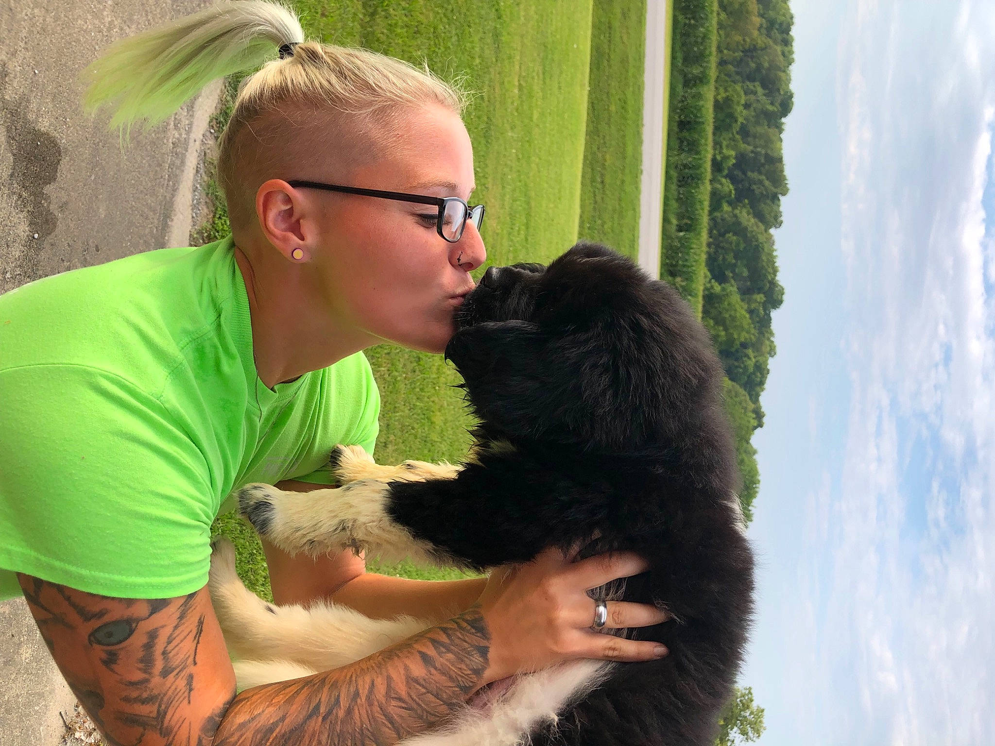 Tobie joined the competition — help win amazing prizes! carnivore, cloud, companion_dog, dog, dog_breed, eyewear, fawn, fun, gesture, grass, green, happy, leisure, people_in_nature, plant, sky, sunglasses, t_shirt, tree, working_animal