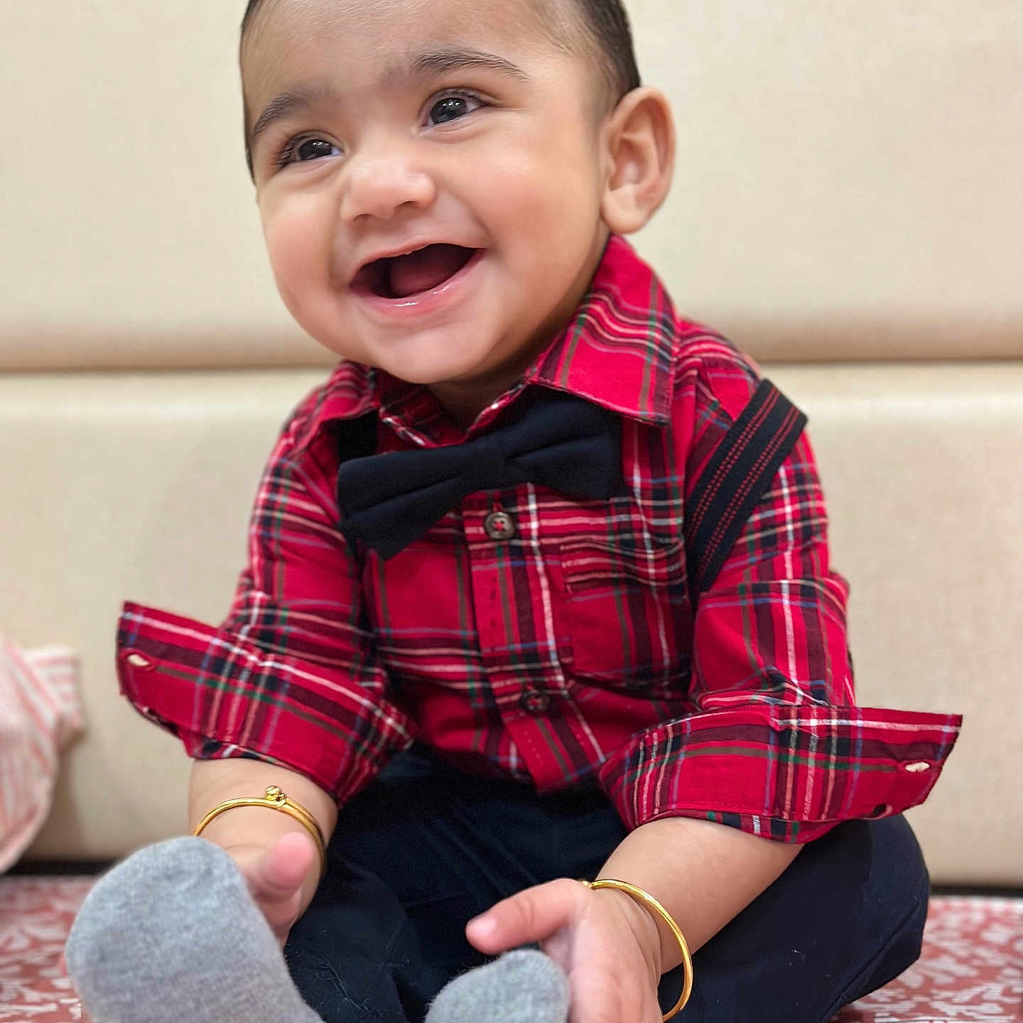 Jugraj joined the competition — help win amazing prizes! accessories, baby, babylaughing, bracelet, clothing, face, formalwear, happy, head, hosiery, jewelry, laughing, pants, person, photography, portrait, sitting, smile, sock, tie