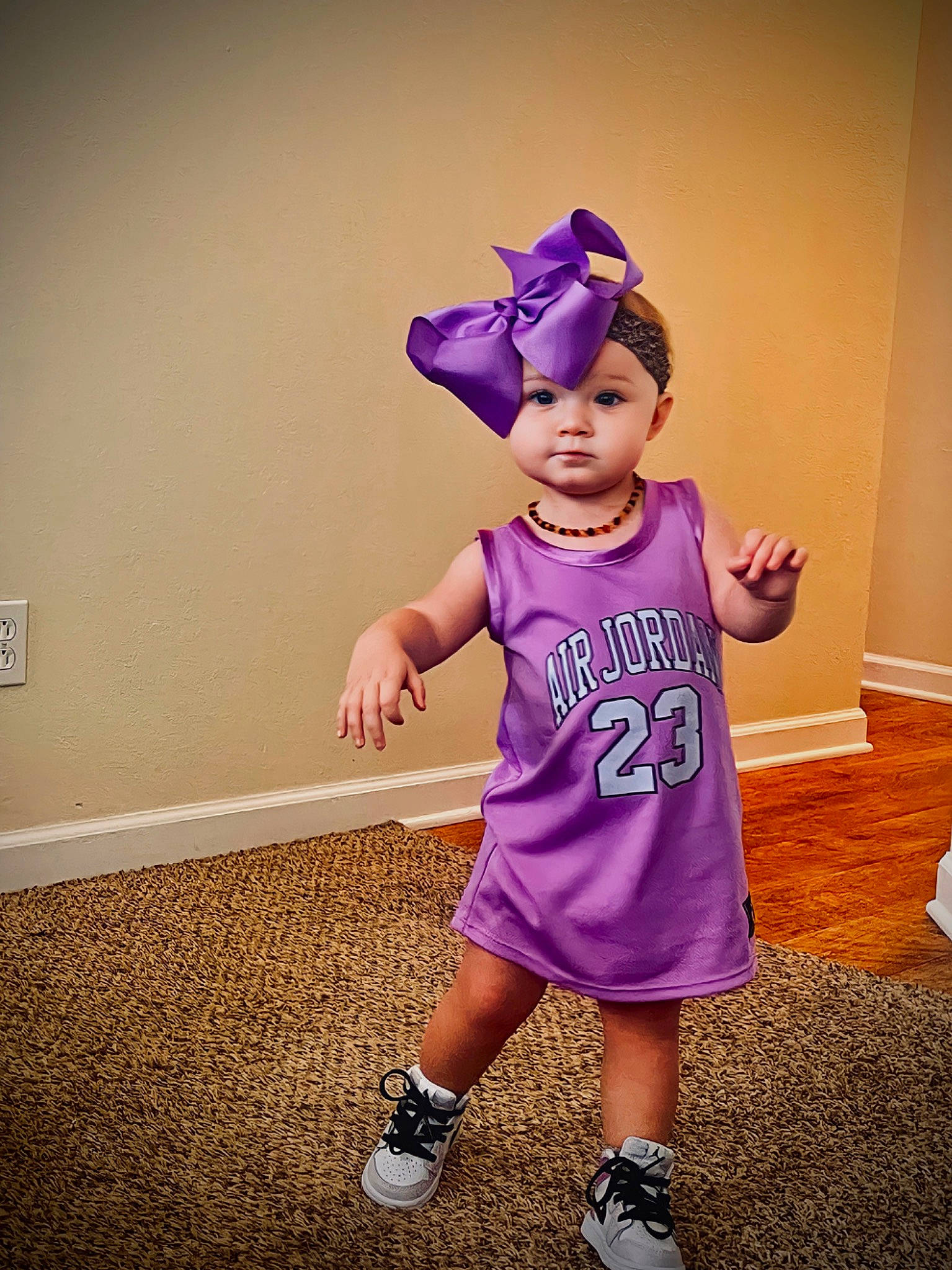 Jayna joined the competition — help win amazing prizes! baby_toddler_clothing, child, costume, electric_blue, entertainment, event, flooring, fun, happy, headband, headwear, magenta, person, pink, play, purple, recreation, sandal, sleeve, t_shirt