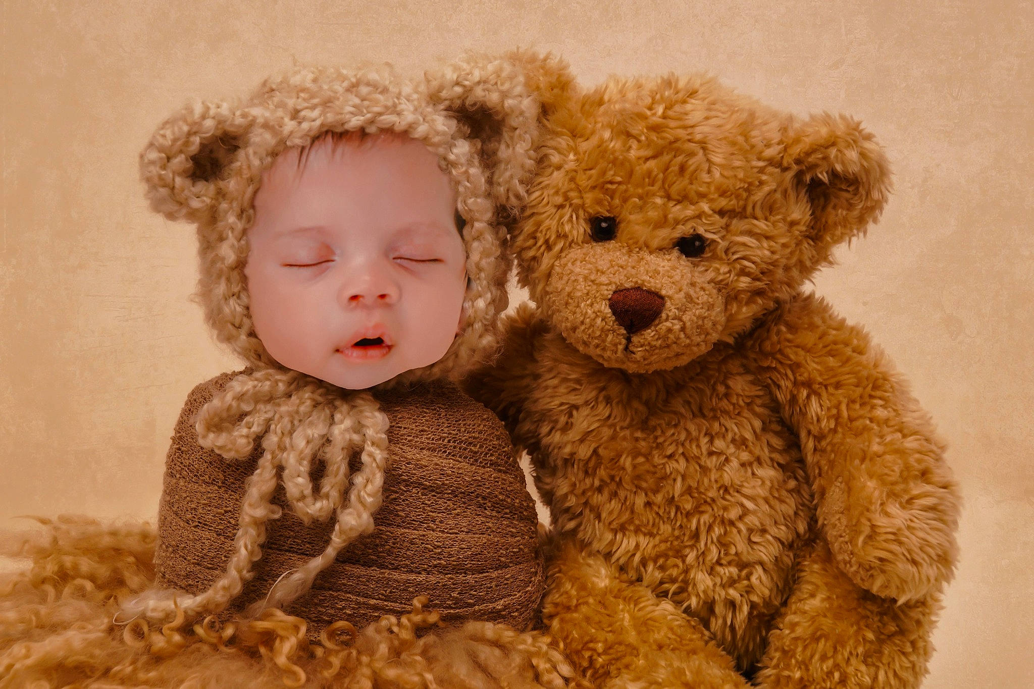 Alessandra is registered to the contest to win money with this photo: art, baby_toddler_clothing, bear, eyelash, fashion_accessory, fashion_design, fawn, fur, happy, head, headgear, mammal, pattern, person, plush, skin, sleeve, stuffed_toy, teddy_bear, toy