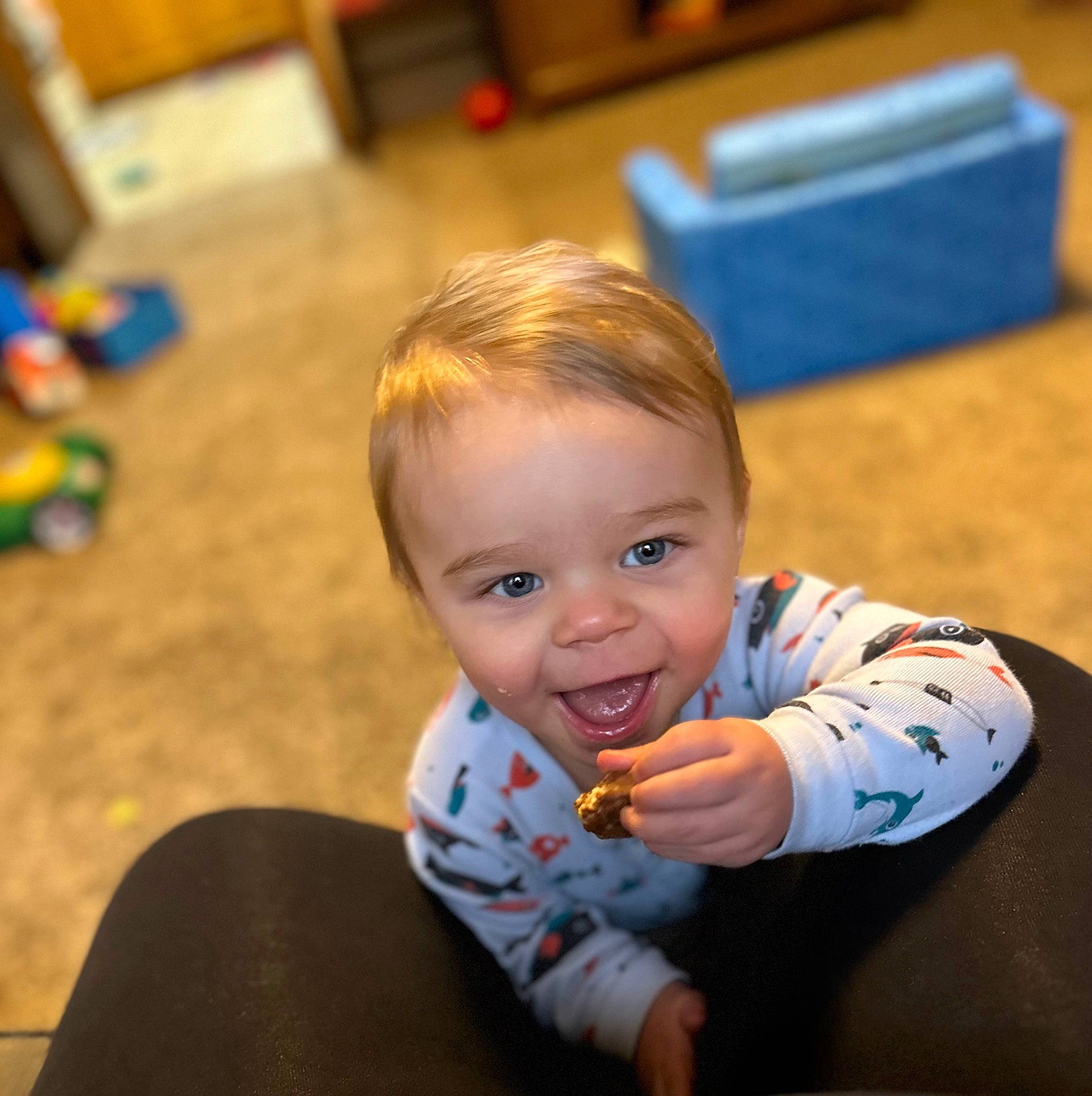 Malachi is registered to the contest to win money with this photo: baby, baby_toddler_clothing, cheek, child, event, floor, flooring, fun, happy, hardwood, human_body, iris, leisure, person, play, sitting, skin, sleeve, smile, toddler