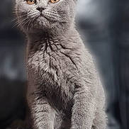 Belle joined the competition — help win amazing prizes! cat, gray_cat, feline, pet, animal, fur, whiskers, sitting, portrait, closeup, amber_eyes, cute, soft_texture, indoor, domestic, focused, fluffy, curious, young_cat, furry