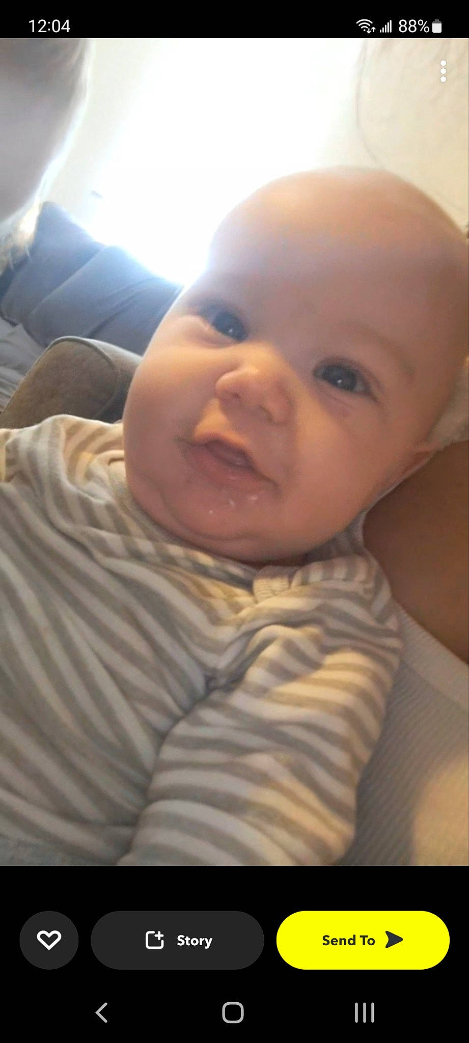 Gabriel joined the competition — help win amazing prizes! baby, baby_laughing, baby_toddler_clothing, cheek, child, comfort, eyelash, forehead, fun, happy, laugh, lip, mouth, nose, person, sitting, skin, smile, toddler