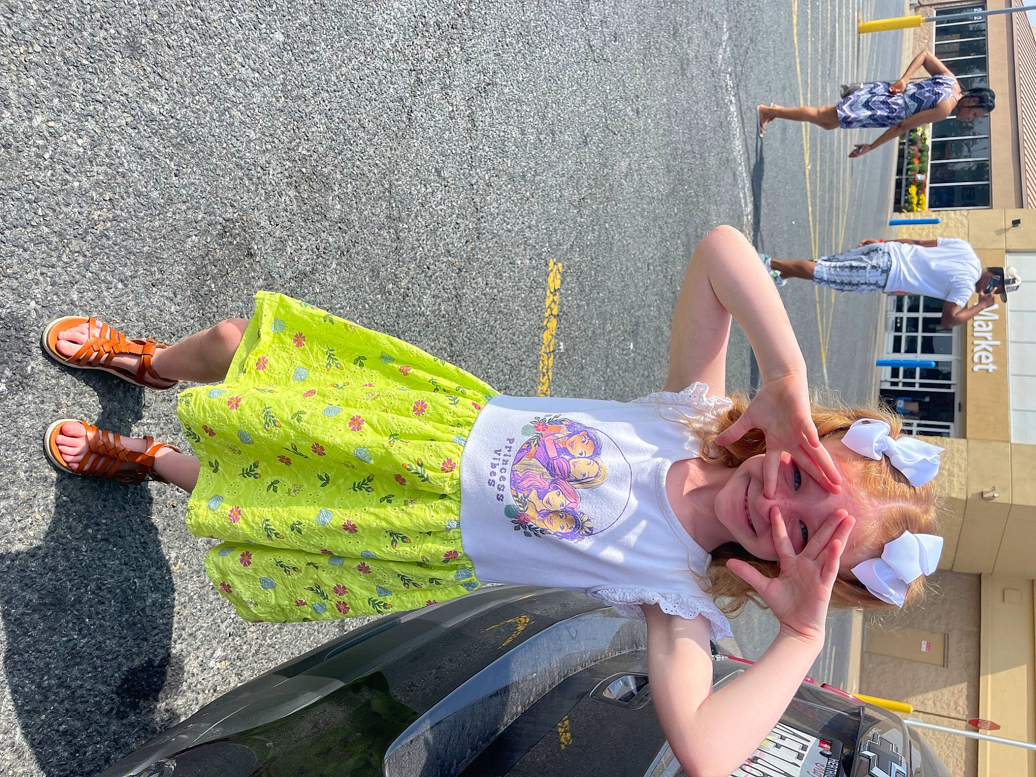 Aubree joined the competition — help win amazing prizes! art, asphalt, event, eyewear, facade, fun, human_leg, joy, leisure, pattern, person, plant, road, road_surface, sandal, sidewalk, sitting, thigh, tree, visual_arts