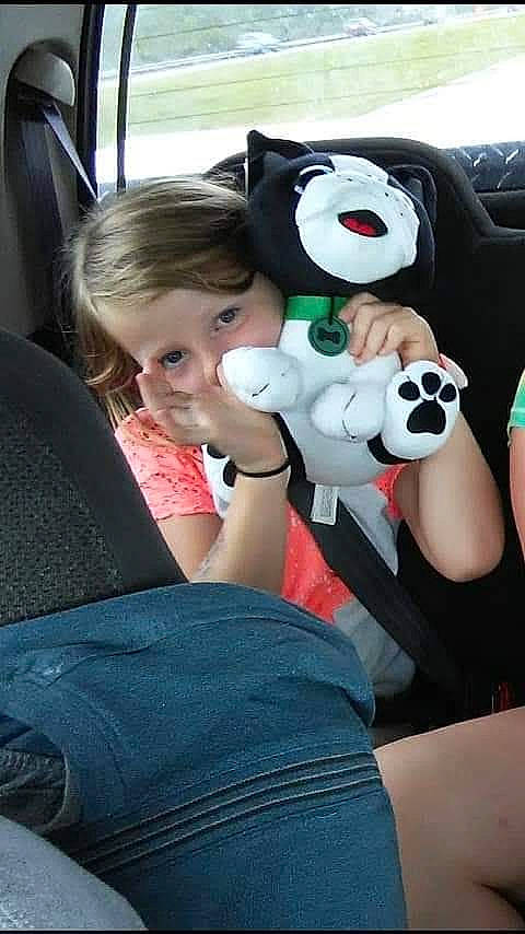 Taylor joined the competition — help win amazing prizes! auto_part, automotive_design, automotive_exterior, car_seat, carmine, child, comfort, event, family_car, fun, luxury_vehicle, motor_vehicle, person, recreation, sitting, steering_wheel, stuffed_toy, t_shirt, toddler, toy