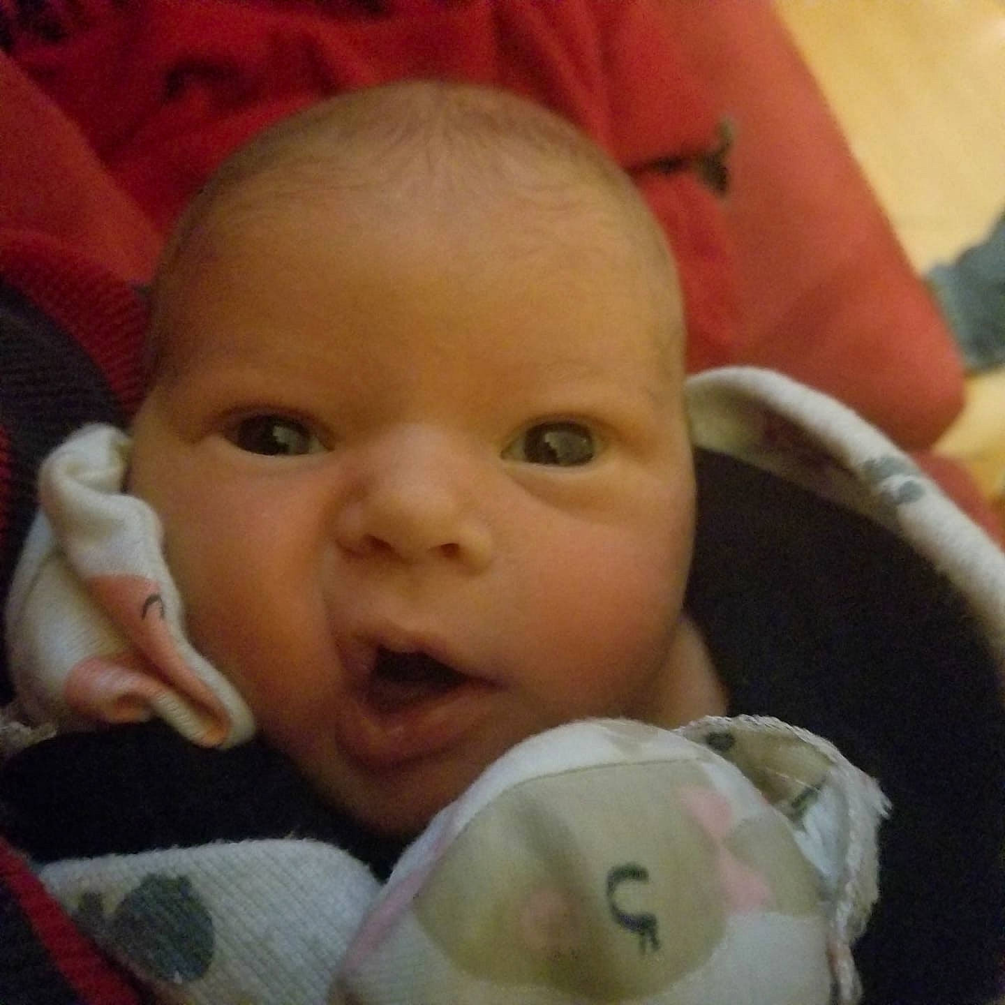 Scarlett Rose is registered to the contest to win money with this photo: cheek, child, chin, ear, eye, eyebrow, face, finger, forehead, head, infant, iris, lip, mouth, nose, person, product, skin, smile, toddler