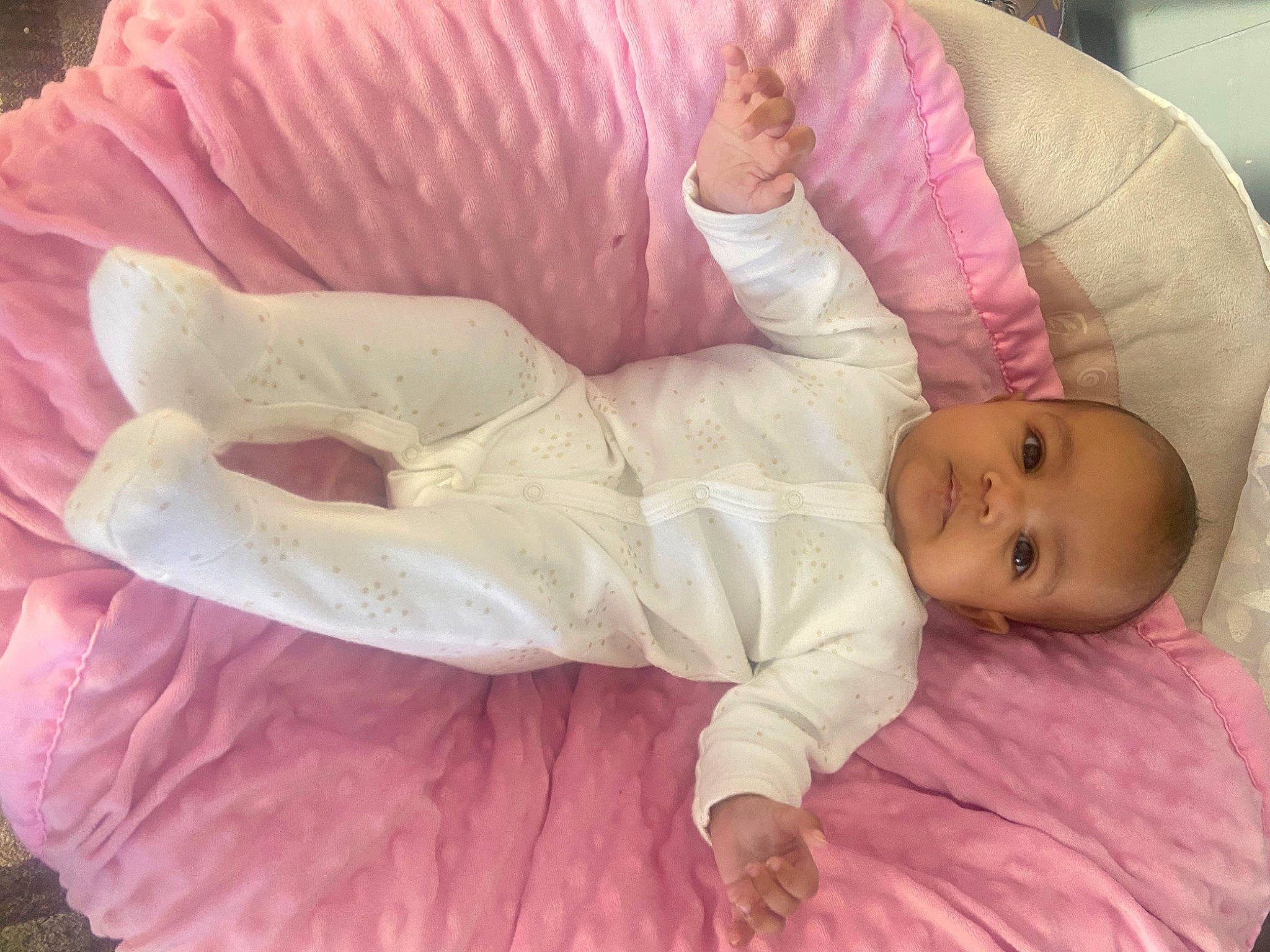 Aquinnah joined the competition — help win amazing prizes! baby, baby_products, baby_sleeping, baby_toddler_clothing, bedding, cheek, child, comfort, eye, hand, headgear, human_body, iris, linens, magenta, person, pink, skin, sleeve, textile