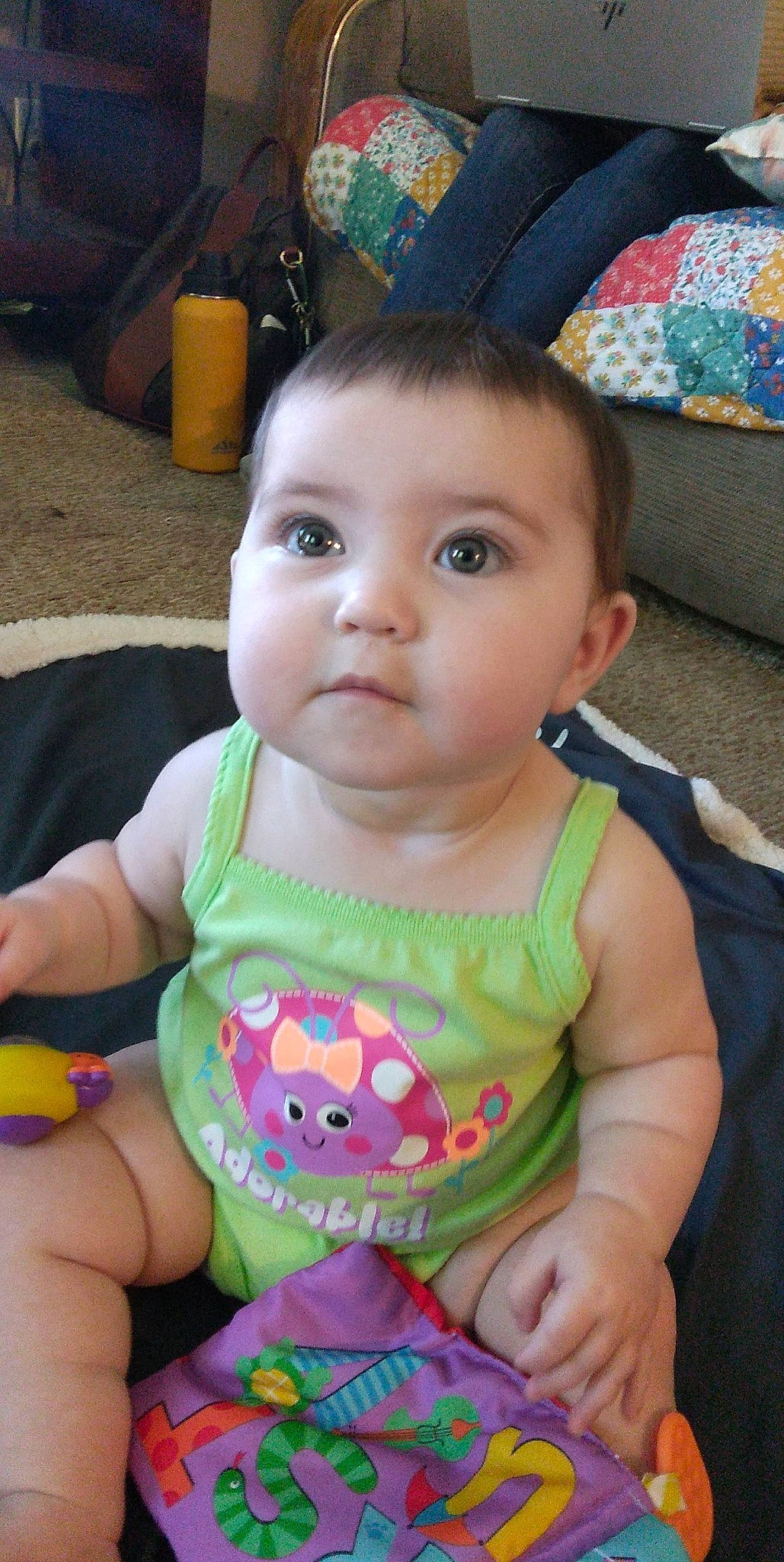 Aries joined the competition — help win amazing prizes! baby, baby_toddler_clothing, blue, cheek, dress, eye, eyelash, facial_expression, happy, iris, lip, mouth, nose, person, pink, product, skin, sleeve, textile, toddler