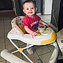 Nathanaelle participe au concours pour gagner de l'argent avec cette photo : baby, child, walker, smiling, indoor, toy, floor, red_shirt, happy, person, play, tiled_floor, furniture, home, candid, cute, young, infant, seat, casual
