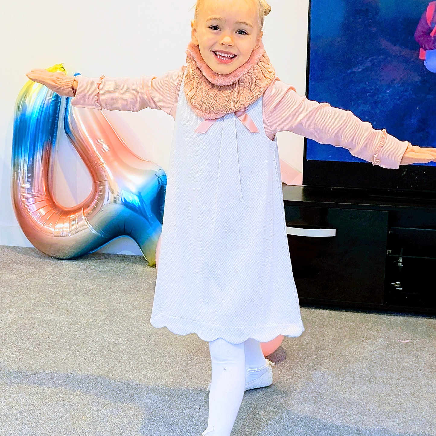 Imogen joined the competition — help win amazing prizes! child, clothing, computerhardware, costume, electronics, face, female, footwear, girl, hardware, head, longsleeve, monitor, person, photography, portrait, screen, shoe, sleeve, tv